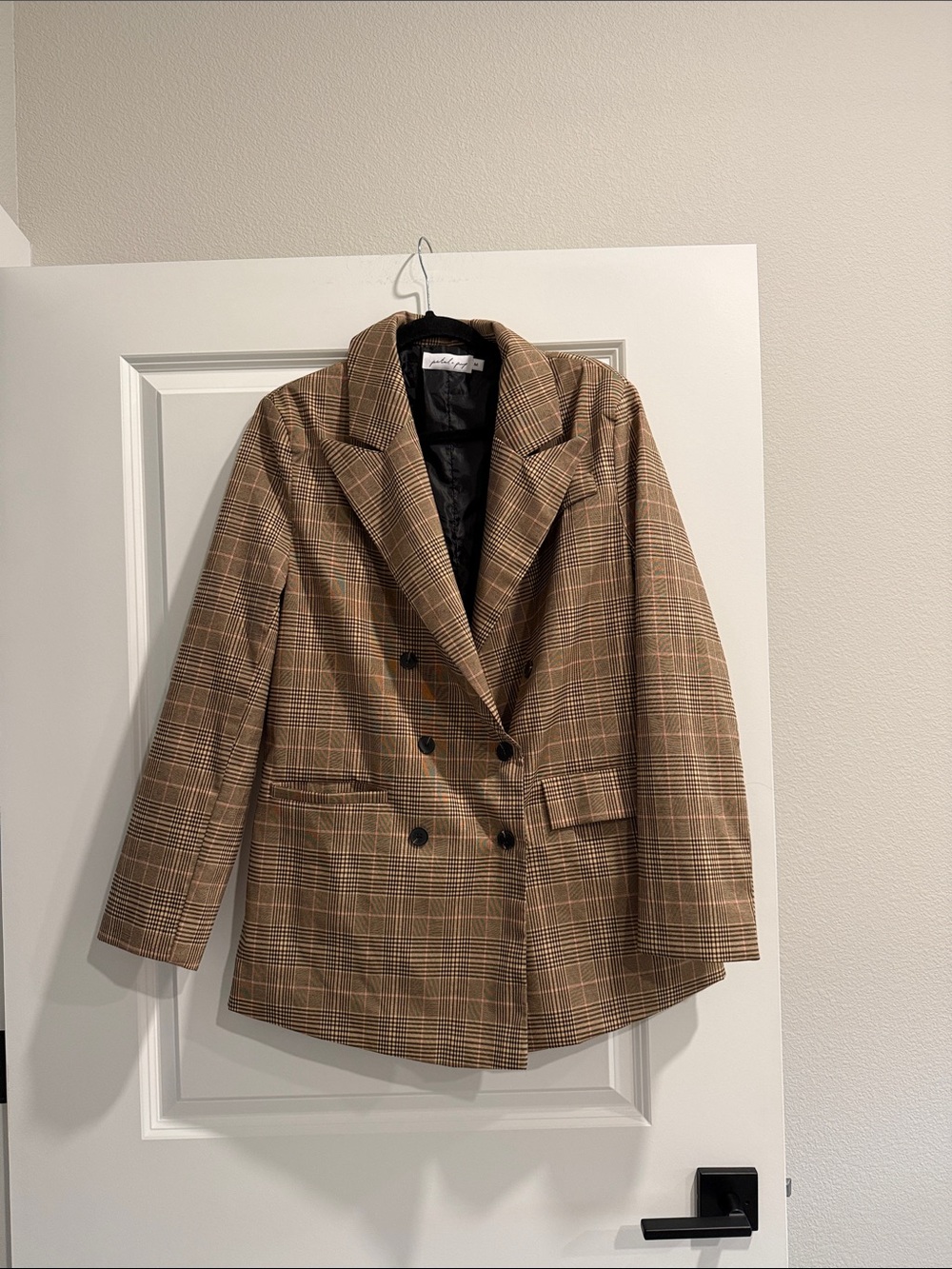 Petal and Pup Plaid Double-Breasted Blazer Jacket - Brown